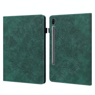 For Samsung Galaxy Tab S6 T860 Peacock Embossed Pattern Leather Tablet Case(Green)