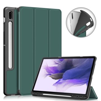 For Samsung Galaxy Tab S7 FE 12.4 Solid Color TPU Horizontal Flip Tablet Leather Case with 3-Fold Holder & Sleep / Wake-up Funct