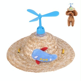 Pet Bamboo Dragonfly Straw Hat Headdress Cat Dog Decoration, Size: M(Aircraft)