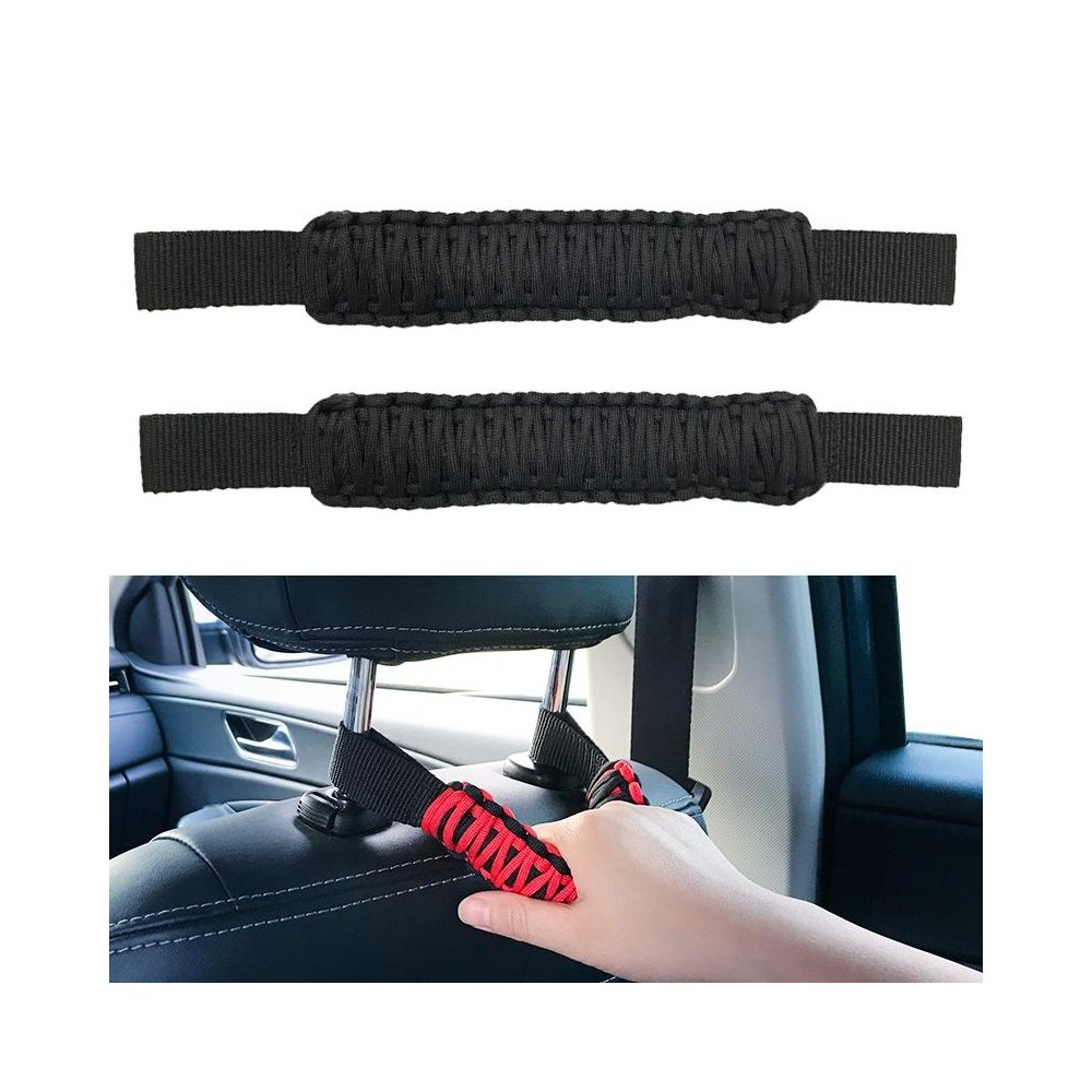 2 PCS Car Rear Handle SUV Modified Umbrella Rope Braided Handle(1070B Black)