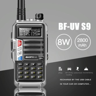 Baofeng BF-UV5R Plus S9 FM Interphone Handheld Walkie Talkie, US Plug (Silver)