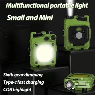 Mini Keychain COB Flashlight USB Rechargeable Magnetic Work Light For Outdoor Camping(Yellow)