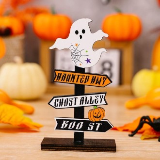 Halloween Guide Wooden Ornaments Cartoon Letters Decoration Supplies(Ghost Model)