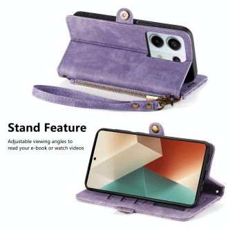 For Xiaomi Redmi Note 13 Pro Geometric Zipper Wallet Side Buckle Leather Phone Case(Purple)