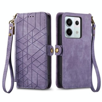 For Xiaomi Redmi Note 13 Pro Geometric Zipper Wallet Side Buckle Leather Phone Case(Purple)