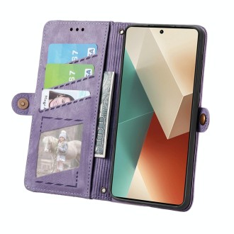 For Xiaomi Redmi Note 13 Pro Geometric Zipper Wallet Side Buckle Leather Phone Case(Purple)