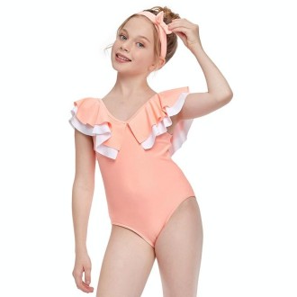 Ruffled V-Neck Baby Girls One-Piece Swimsuit (Color:Orange Size:104)