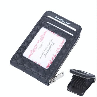 Baellerry Large Capacity Woven Organ Card Holder Thin Zipper Coin Purse(Black)