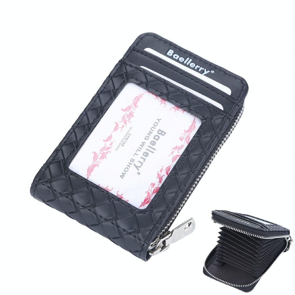 Baellerry Large Capacity Woven Organ Card Holder Thin Zipper Coin Purse(Black)