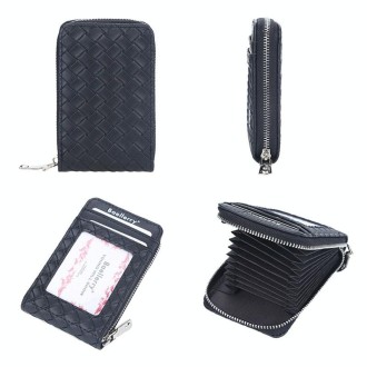 Baellerry Large Capacity Woven Organ Card Holder Thin Zipper Coin Purse(Black)