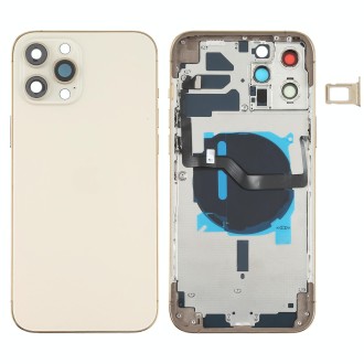 Battery Back Cover (with Side Keys & Card Tray & Power + Volume Flex Cable & Wireless Charging Module) for iPhone 12 Pro Max(Gol