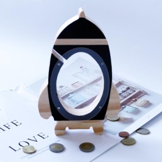 Nordic Wood Rocket Money Box Toys Living Room Decoration Piggy Bank(Black)