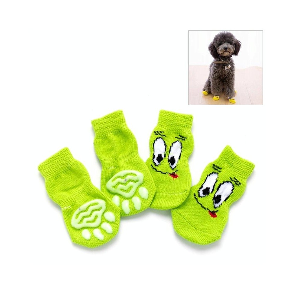 2 Pairs Cute Puppy Dogs Pet Knitted Anti-slip Socks, Size:L (Green Eyes)