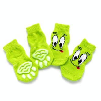 2 Pairs Cute Puppy Dogs Pet Knitted Anti-slip Socks, Size:L (Green Eyes)