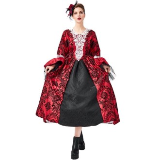 PS1972 Halloween Costume Adult Retro Lace Palace Dress, Size: S(Red)