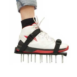 Garden Lawn Garden Tools Grass Ripper Spiked Shoes with 4 Plastic Buckles (Black)