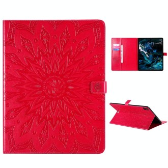 For iPad Pro 12.9 (2020) & Pro 12.9 (2018) Pressed Printing Sunflower Pattern Horizontal Flip PU Leather Tablet Case with Holder