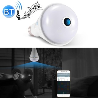 ESCAM QP137 2MP HD 1080P 360 Degree Panoramic Bluetooth Speaker Bulb IP Camera, E27, WiFi, Motion Detection,(White)