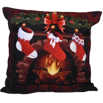 Christmas Ornaments Flannel Pillowcase Cartoon Printing Square Pillowcase Without Pillow Core(Christmas Socks)