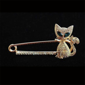 2 PCS Cute Green-Eyed Kitten With Drill Brooch(Gold)