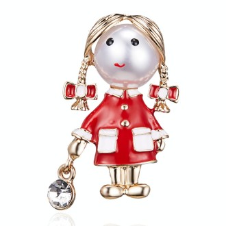 Handbag Girl With Drill And Oil Brooch(Red)