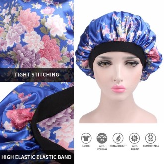 2 PCS Women Satin Night Sleep Cap Hair Bonnet Hat Silk Head Cover Wide Elastic Band(Beige Small Flower)