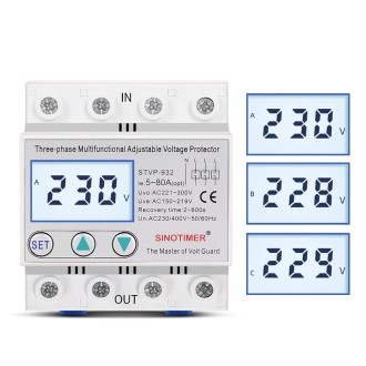 SINOTIMER STVP-932 80A 3-phase 380V LCD Self-resetting Adjustable Surge Voltage Protector