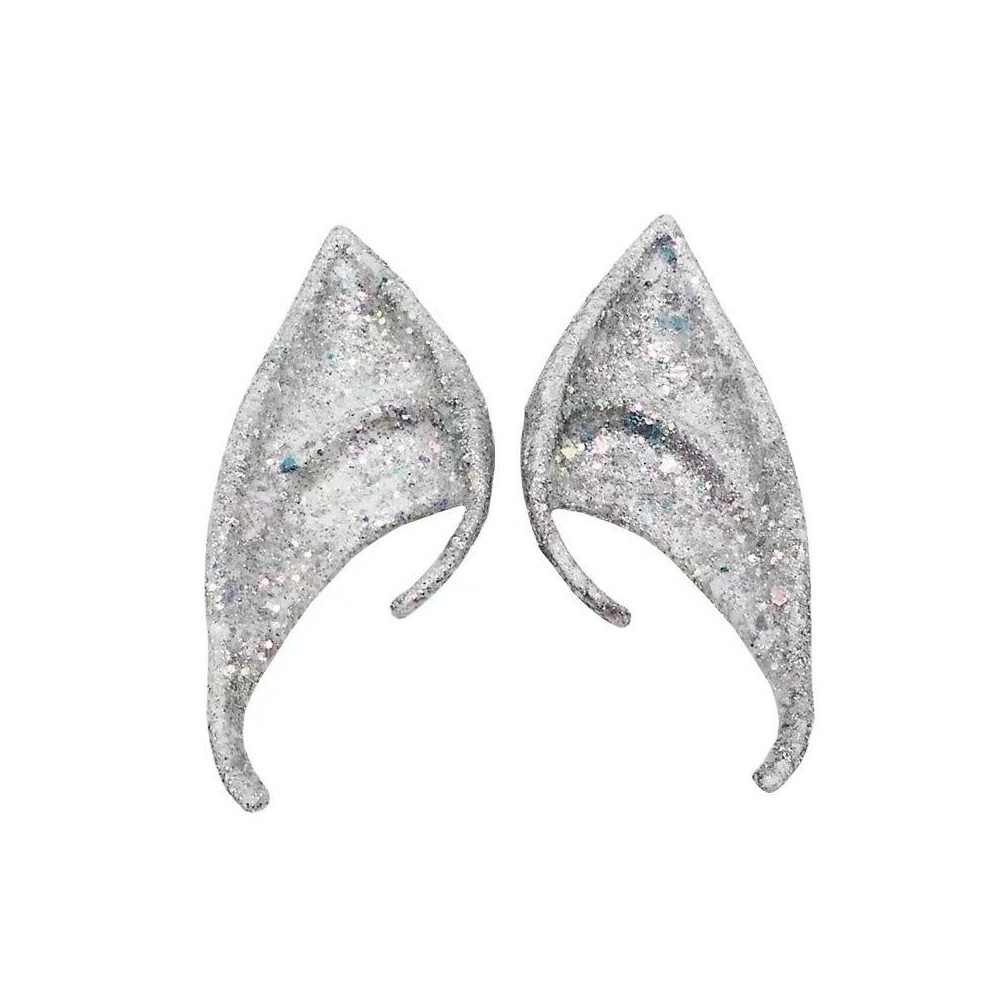 1pair Latex Elf Ears With Glitter Halloween Party Pixie Ears Cosplay Props 10cm Silver 