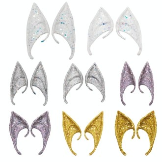 1pair Latex Elf Ears With Glitter Halloween Party Pixie Ears Cosplay Props 10cm Silver 