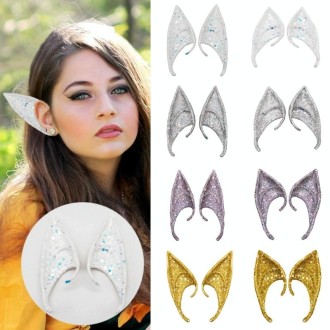 1pair Latex Elf Ears With Glitter Halloween Party Pixie Ears Cosplay Props 10cm Silver 