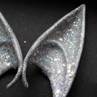 1pair Latex Elf Ears With Glitter Halloween Party Pixie Ears Cosplay Props 10cm Silver 