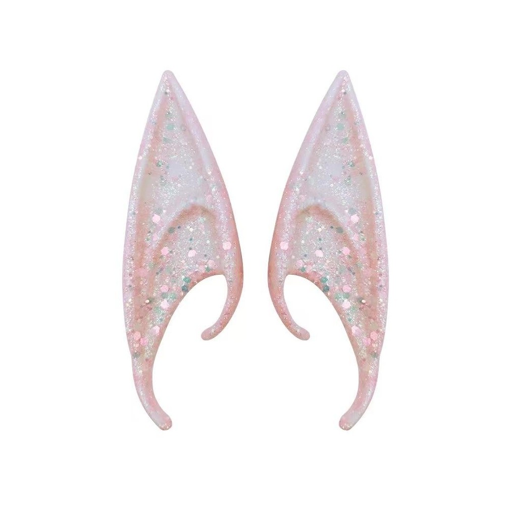 1pair Latex Elf Ears With Glitter Halloween Party Pixie Ears Cosplay Props 12cm Pink 