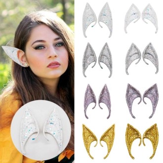 1pair Latex Elf Ears With Glitter Halloween Party Pixie Ears Cosplay Props 12cm Pink 