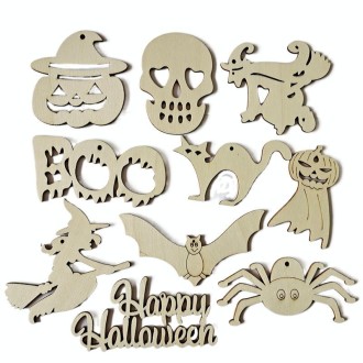 10pcs/set Halloween Decorations Holiday Party Wooden Pendants(Random Style Delivery)