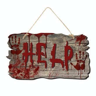 Halloween Door Sign Haunted House Horror Atmosphere Decoration, Style: Help Imitation Wood Grain