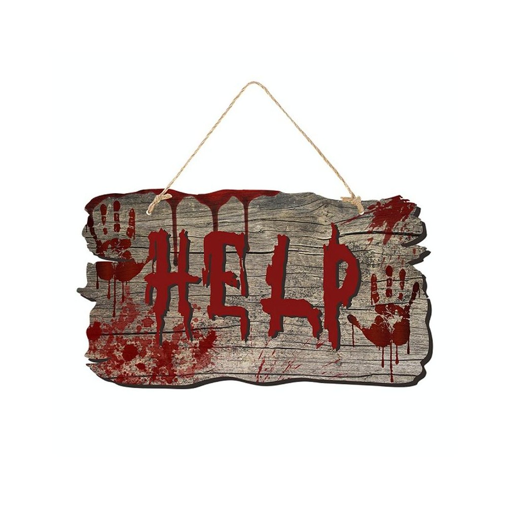 Halloween Door Sign Haunted House Horror Atmosphere Decoration, Style: Help Imitation Wood Grain