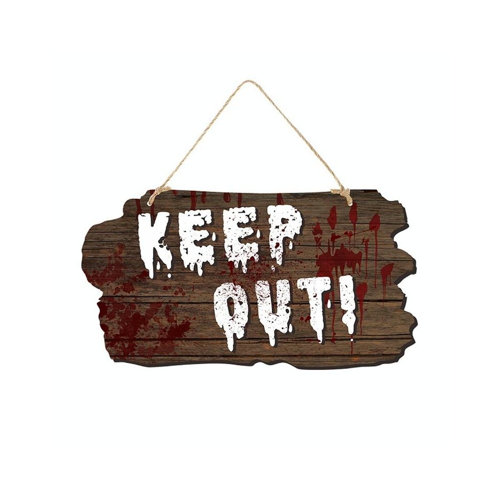 Halloween Door Sign Haunted House Horror Atmosphere Decoration, Style: Keep Out Imitation Wood Grain