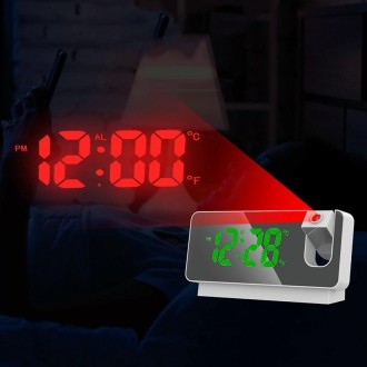 S282 Multifunctional Silent Electronic Digital Projection Clock(White Shell Green Light)