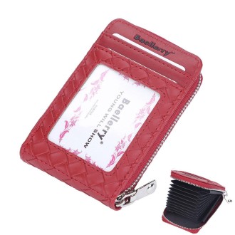 Baellerry Large Capacity Woven Organ Card Holder Thin Zipper Coin Purse(Red)