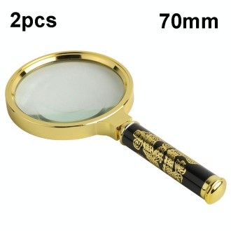 2pcs Elderly Reading Books Handheld Magnifier, Diameter:70mm(Removable Handle)