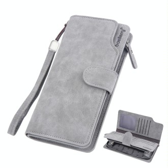 Baellerry Matte Leather Multi-card Slot Men Clutch Bag Zip Buckle Vintage Wallet(Grey)