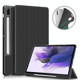 For Samsung Galaxy Tab S7 FE 12.4 Solid Color TPU Horizontal Flip Tablet Leather Case with 3-Fold Holder & Sleep / Wake-up Funct