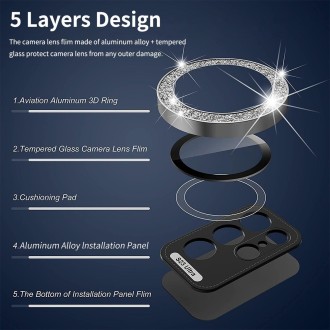 For Samsung Galaxy S23 Ultra 5G ENKAY 9H Rear Camera Lens Glitter Aluminium Alloy Ring Tempered Glass Film(Colorful)