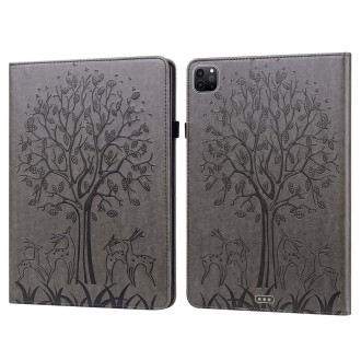 For iPad Air 2020 / Pro 11 2020 Tree & Deer Pattern Pressed Printing Horizontal Flip PU Leather Tablet Case with Holder & Card S