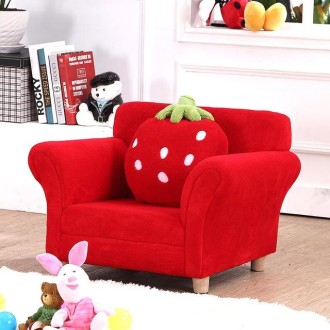 Fashion Children Sofa Cute Cartoon Cloth Art Strawberry Princess Sofa(Red)