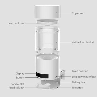 USB Direct Plug / Battery Dual-Use Automatic Fish Feeder Timing Dosing Feeder(White)