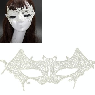 Halloween Masquerade Party Dance  Sexy Lady Lace Bat Mask(White)