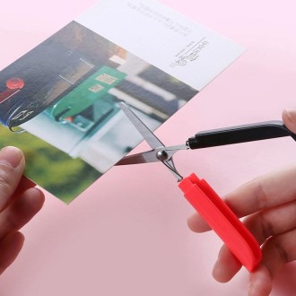 Portable Shears Paper Cutting Folding Safety Mini Stationery Scissors(Red)