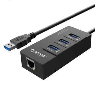 ORICO HR01-U3 ABS 3 Ports USB3.0 HUB Splitter with External RJ45 Gigabit Ethernet Network Card 5 Gbps for Laptops / Desktop / Ul