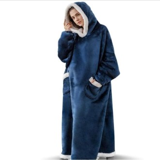 Lazy Blanket Lambswool TV Blanket Wearable Blanket, Size: Length 150CM(Navy Blue)